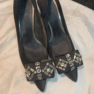 Satin Festive Black Heels